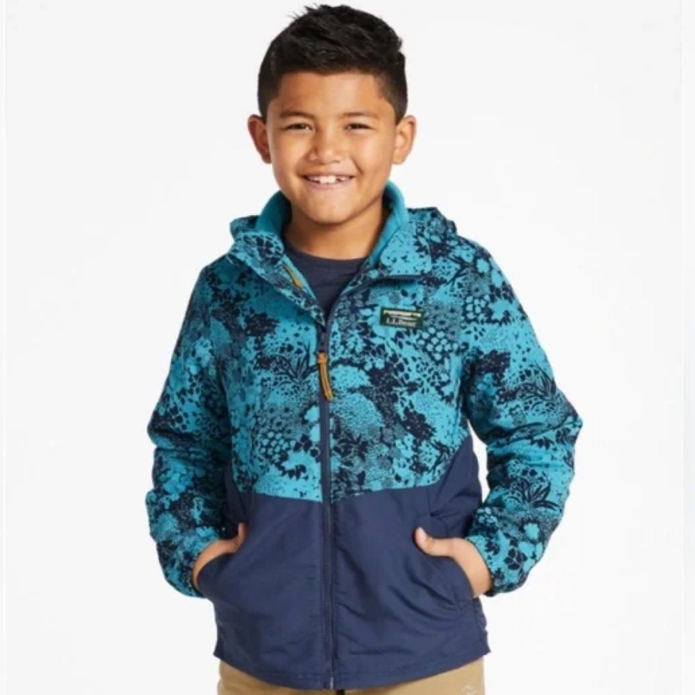 L.L Bean Boys Reflective Floral Printed Full Zip Hooded Windbreaker Jacket